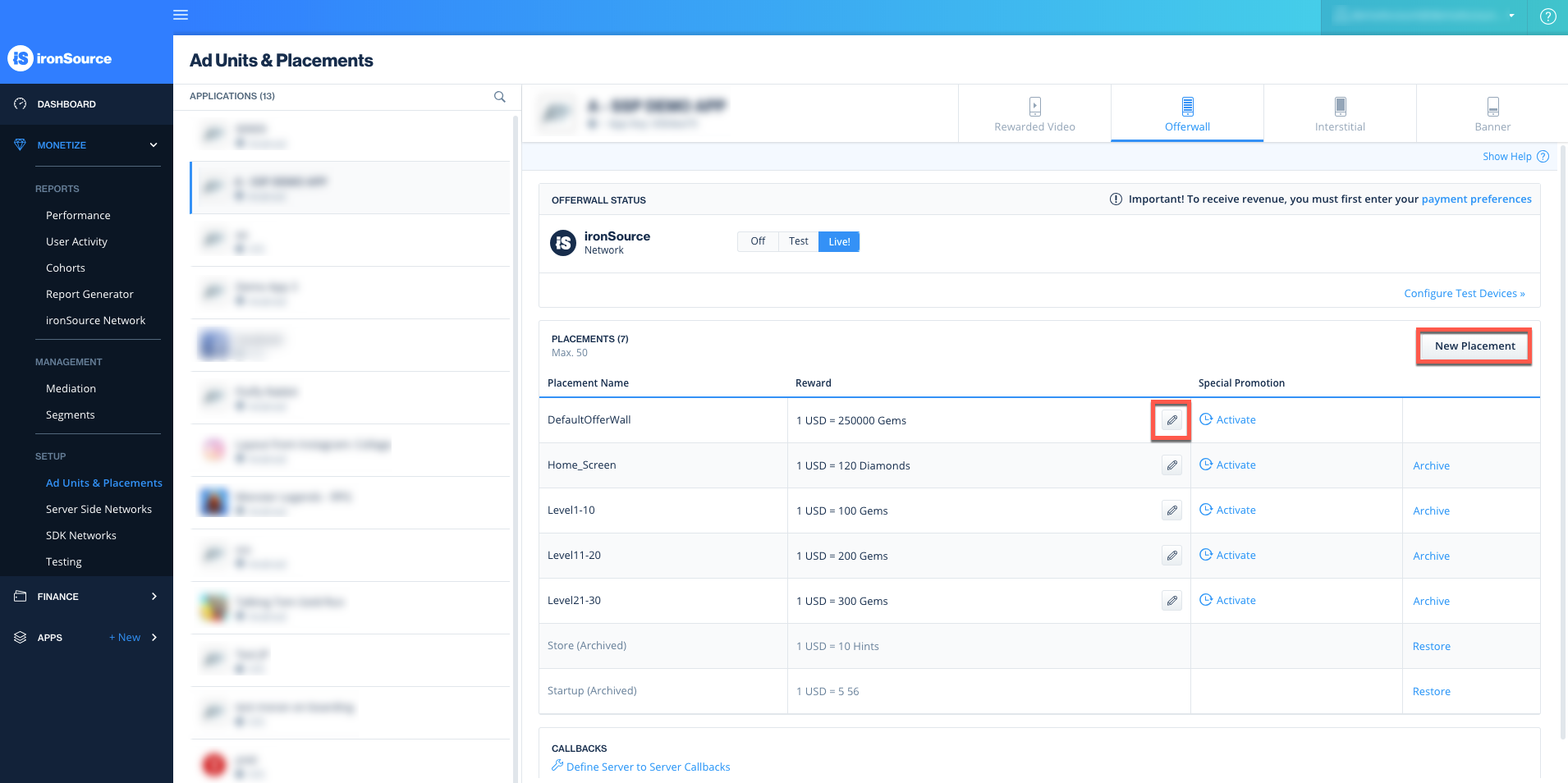 Set up the Offerwall ironSource knowledge center