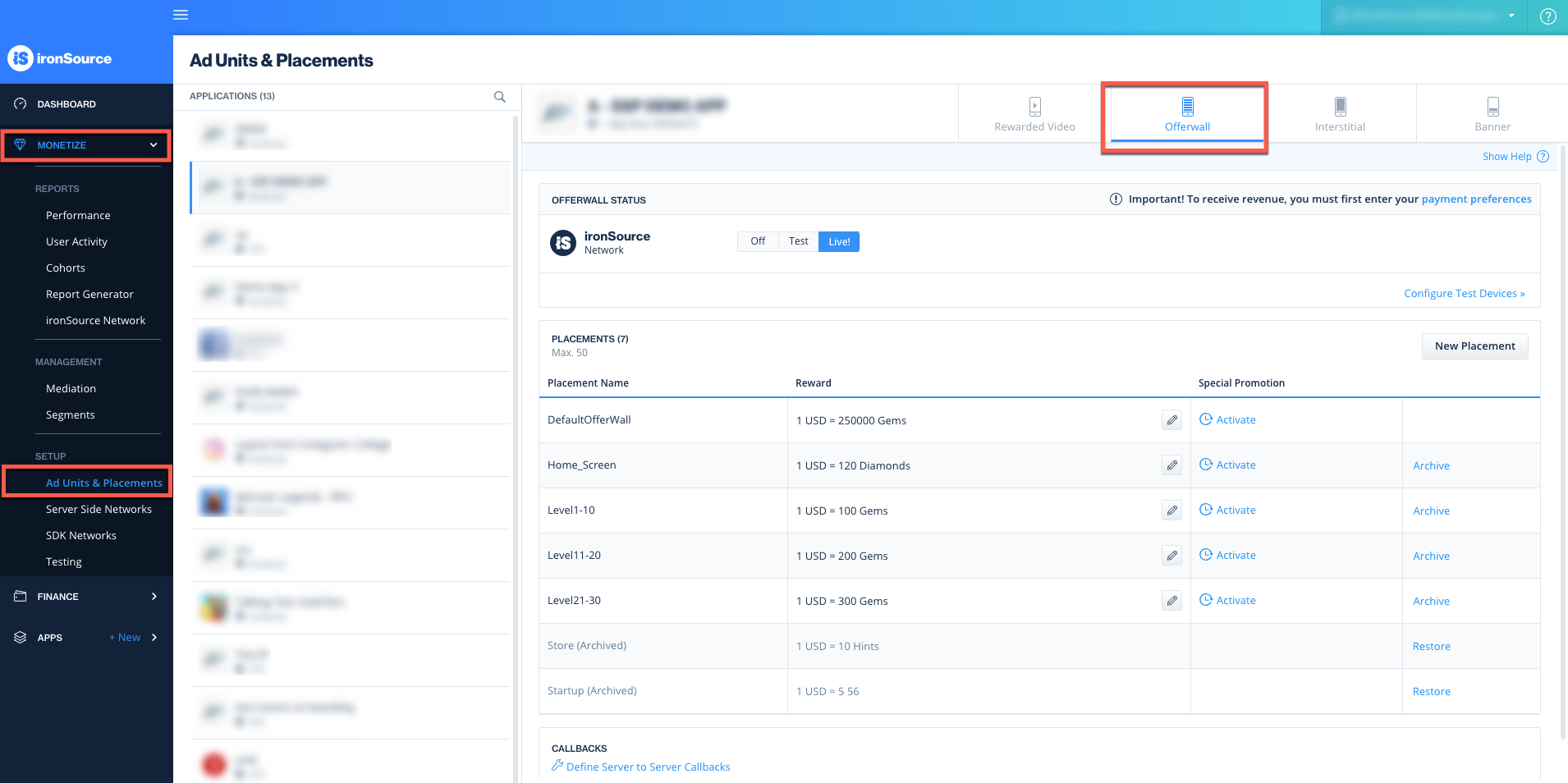 Set up the Offerwall ironSource knowledge center
