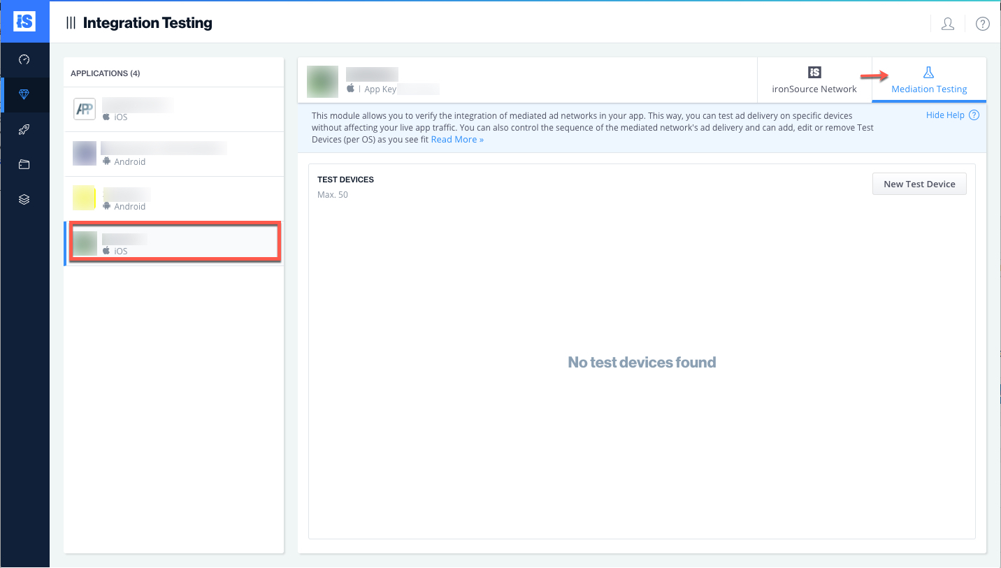 実装のテスト IronSource Knowledge Center