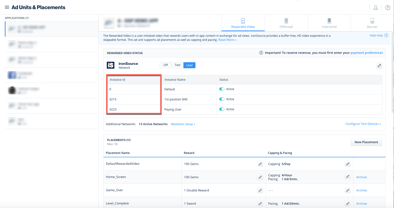 Get Started with the ironSource Ads network with Multiple Instances for