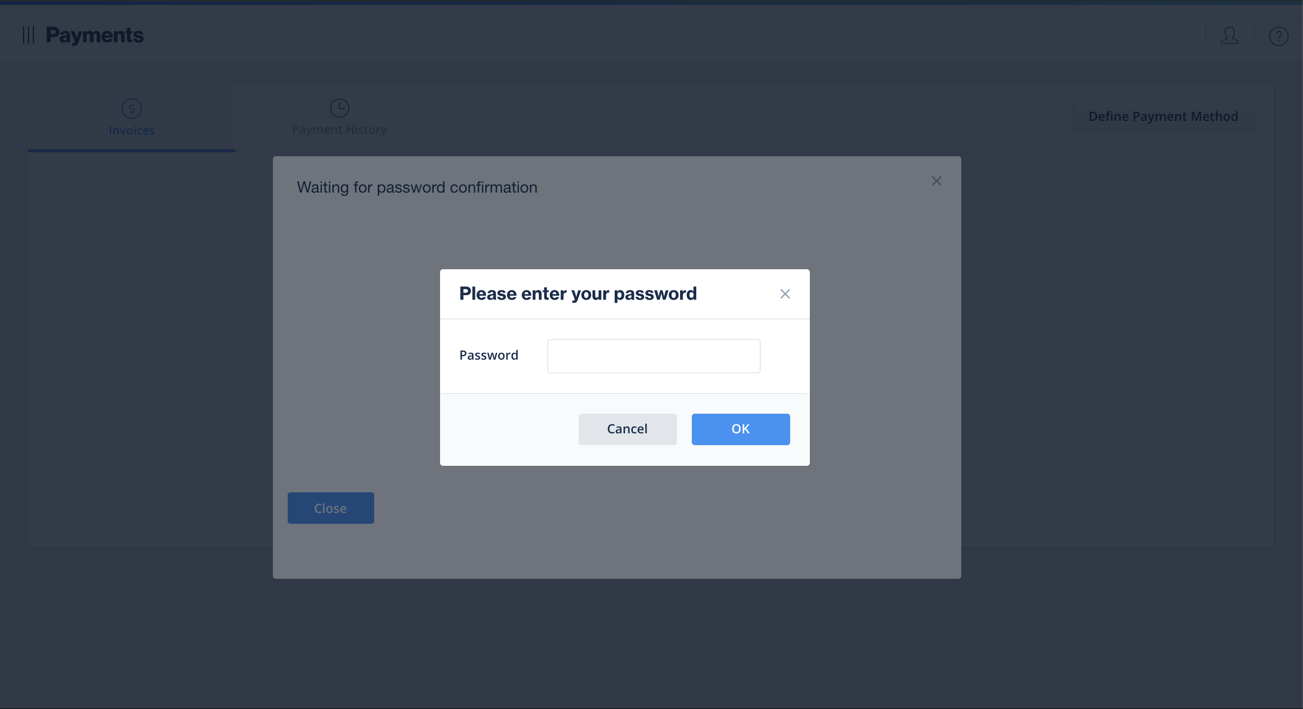 update payment method - enter password