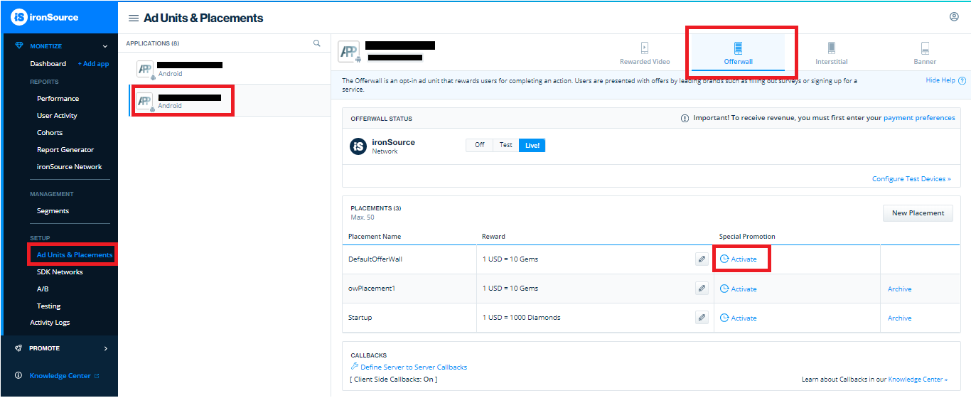 Offerwall special promotion ironSource knowledge center