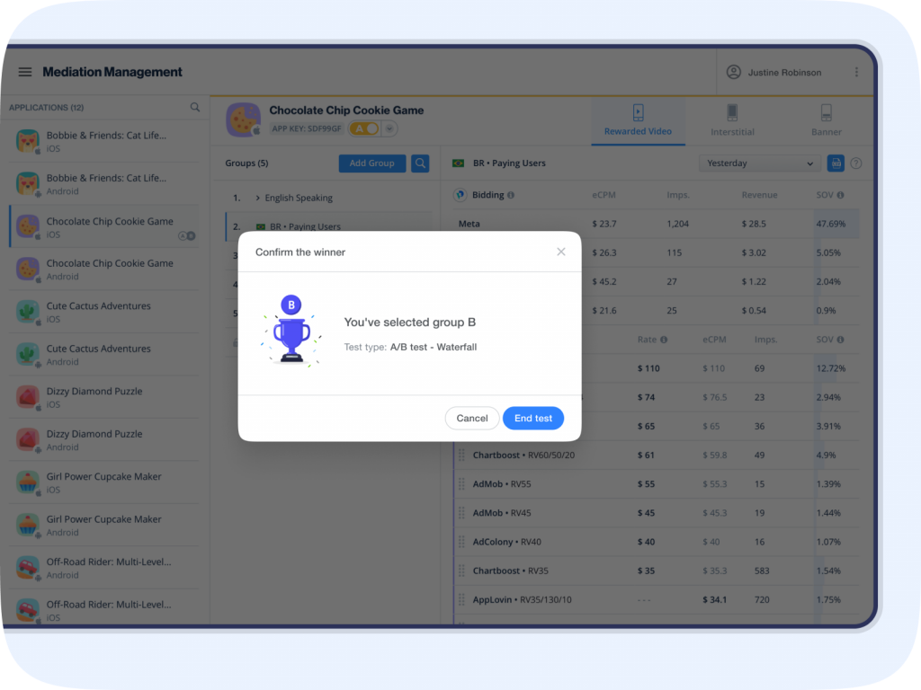 A/B test IronSource Knowledge Center