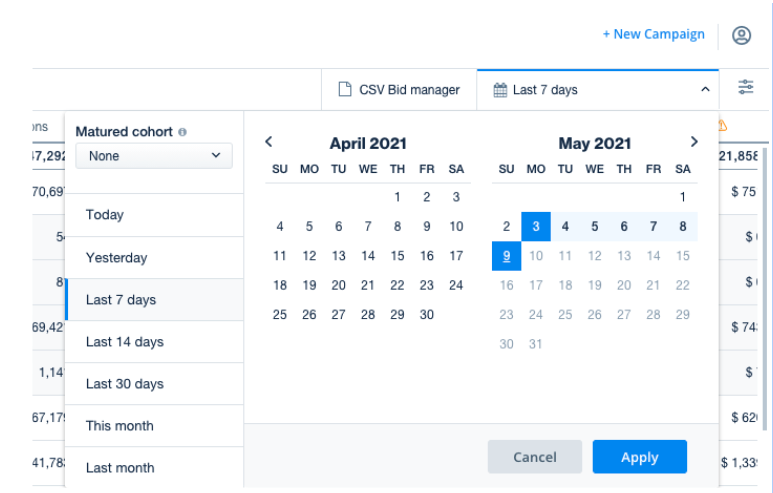 Filter by date on the Campaign Management page