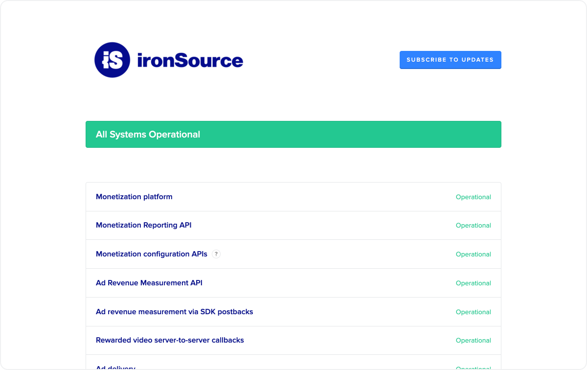ironSource status page