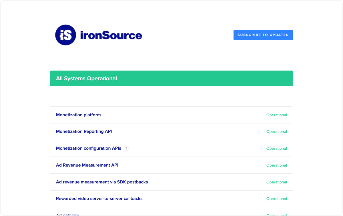 ironSource status page ironSource knowledge center