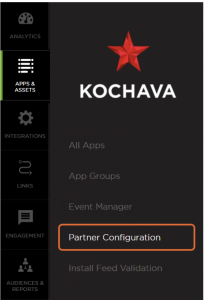 Partner Configuration in Kochava menu