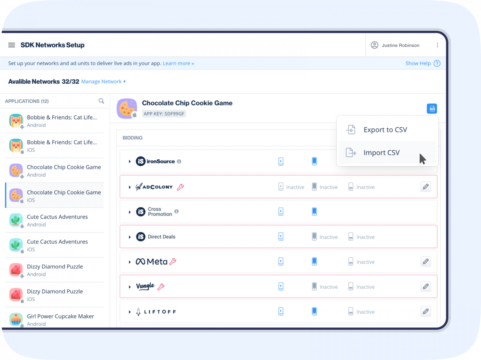 Import/export settings by CSV ironSource knowledge center